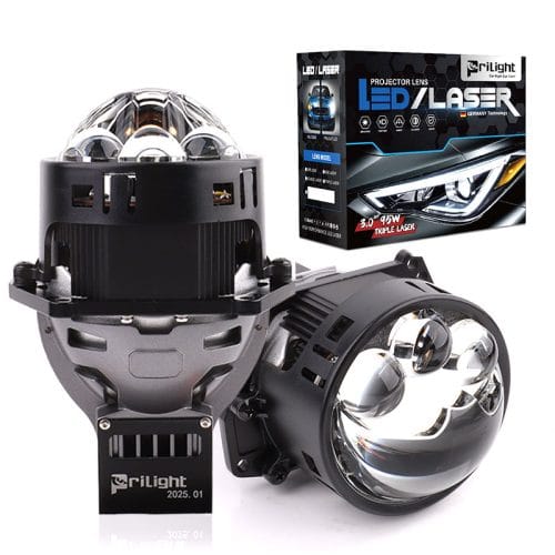 Prilight PL3Y-90M Lente de proyector láser triple de 3,0 pulgadas para faros delanteros LED de coche